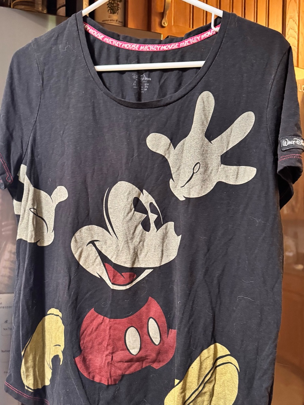 Disney Black Mickey Mouse Short Sleeve Graphic Tee with Red & Yellow Accents